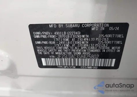 2025 Subaru Forester from USA, damaged, VIN JF2SLDAC3SH425802